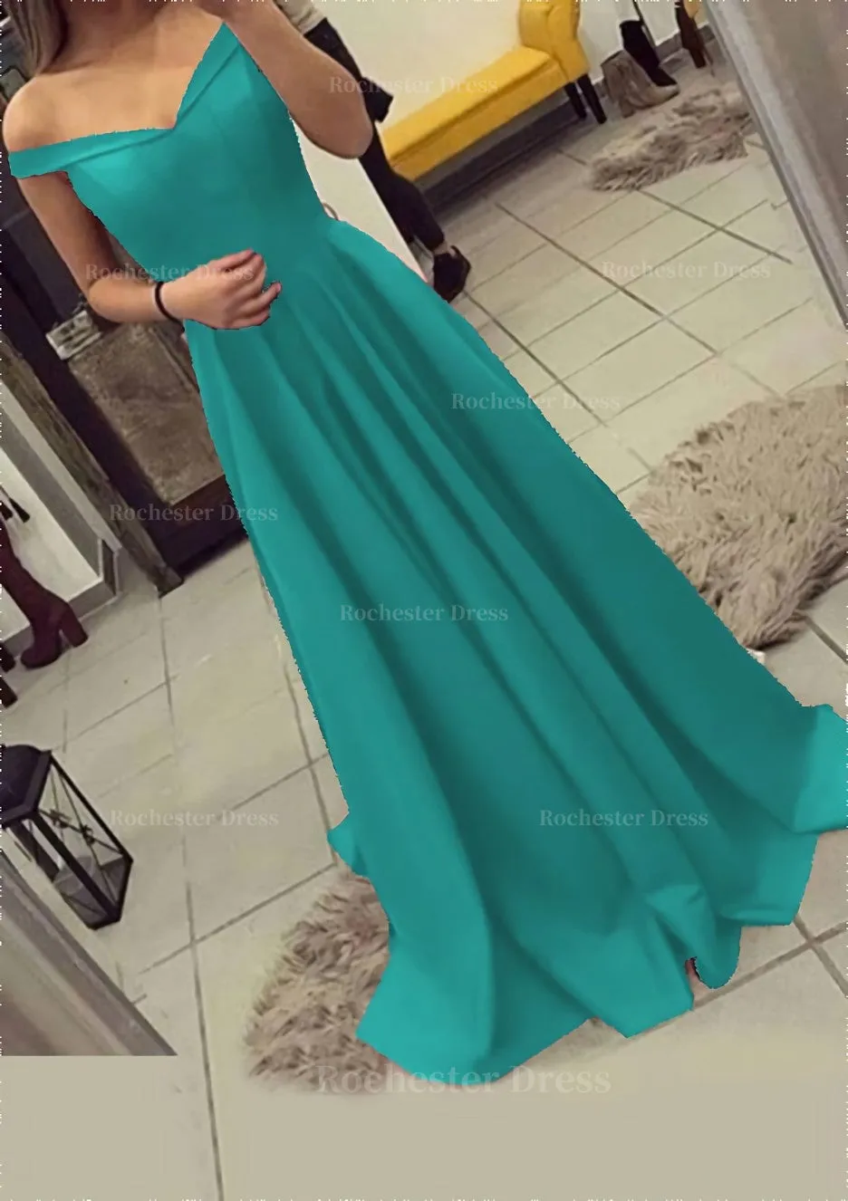 Charmeuse Prom Dress A-Line/Princess V-Neck Sweep Train