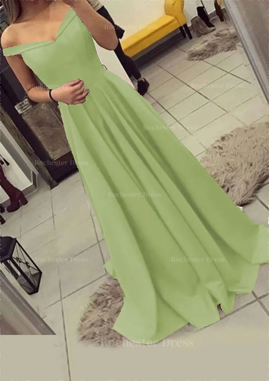 Charmeuse Prom Dress A-Line/Princess V-Neck Sweep Train