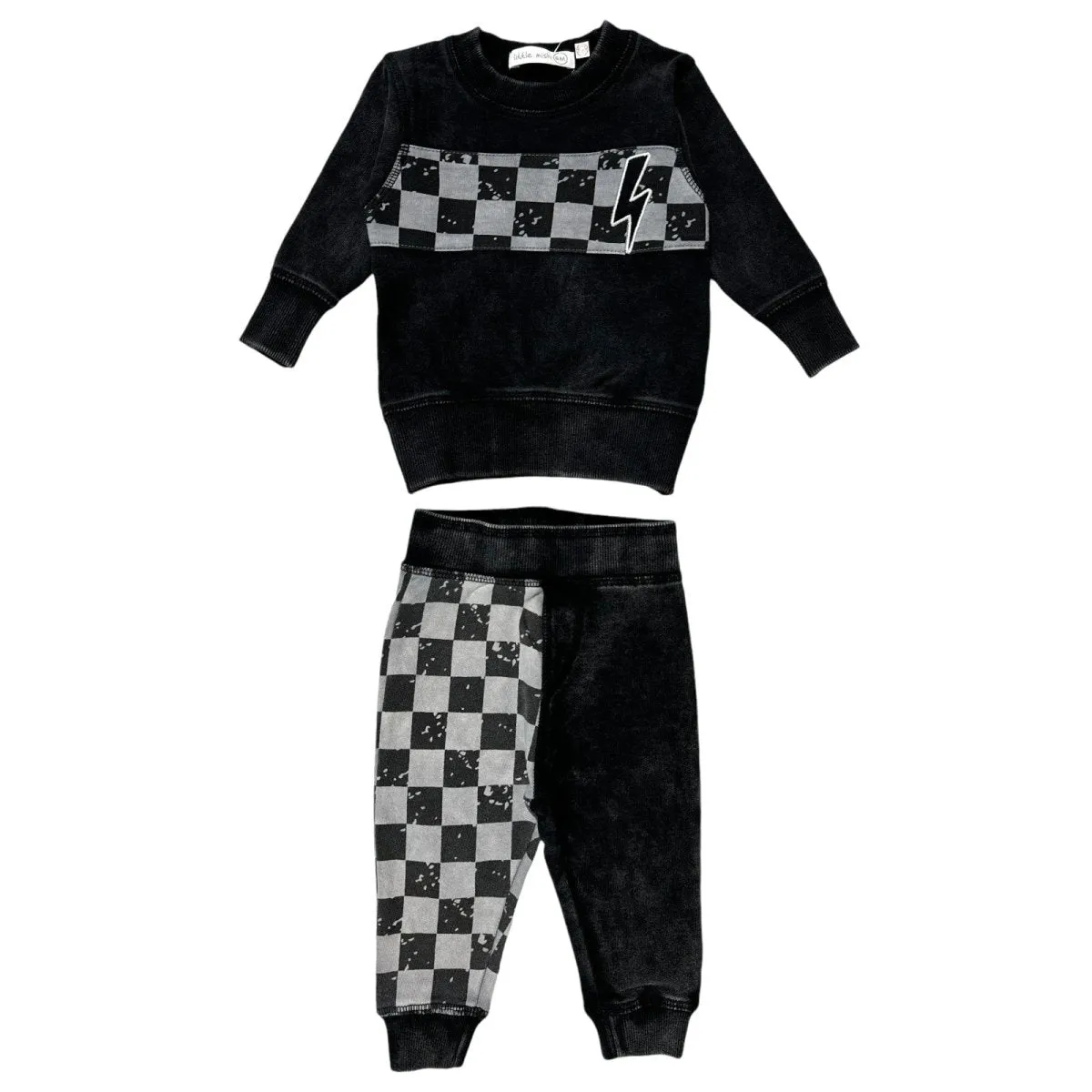 CHECKERED BOLT SWEATSHIRT & SWEATPANTS SET