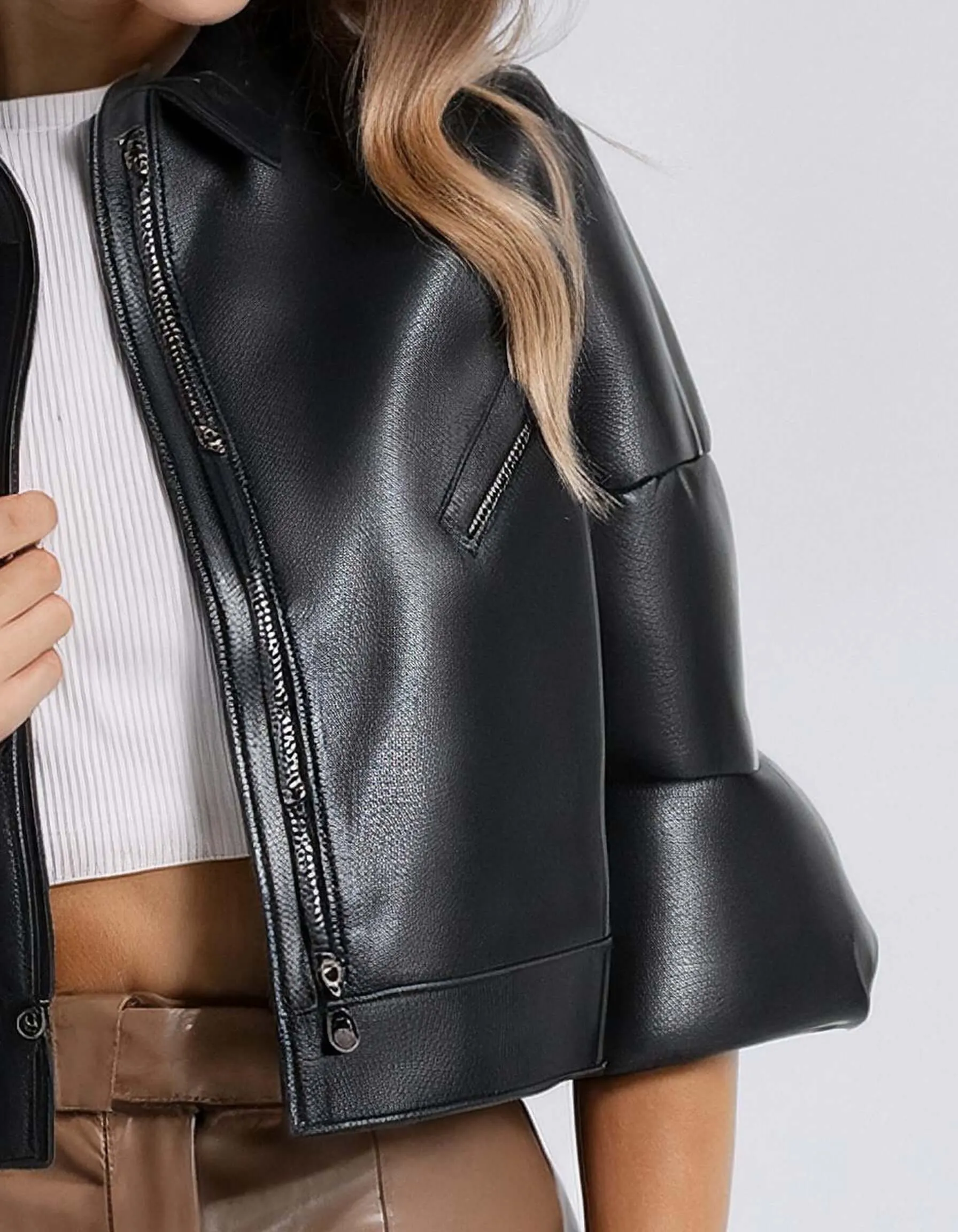 Classic Black Crop Leather Jacket