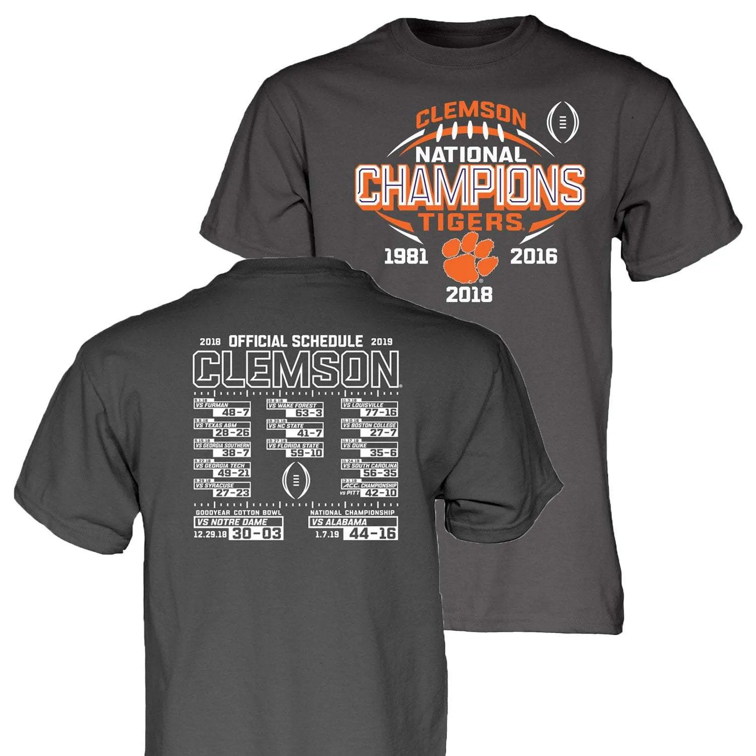 Clemson Tigers 2018-2019 Football National Champions Gray Short Sleeve T-Shirt