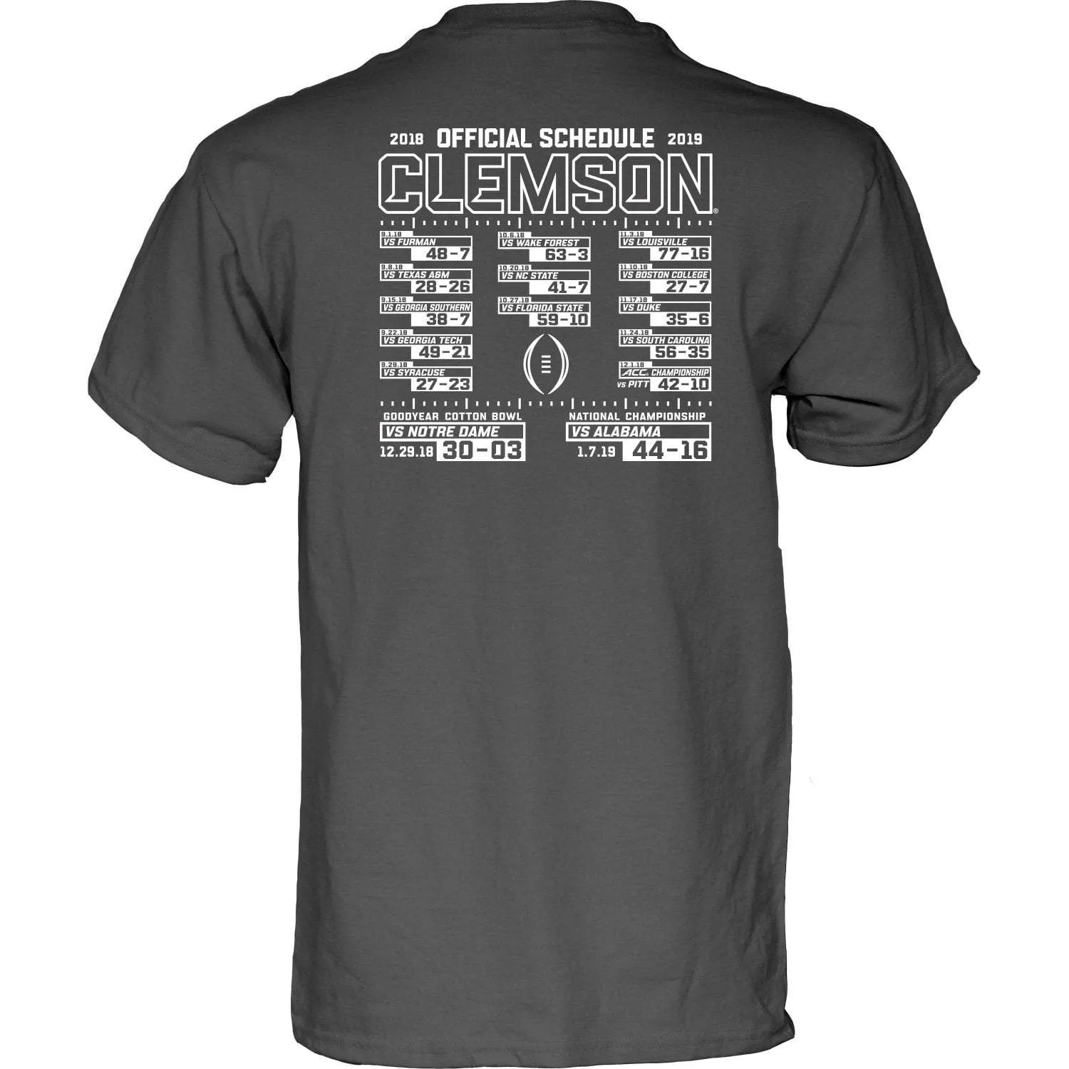 Clemson Tigers 2018-2019 Football National Champions Gray Short Sleeve T-Shirt