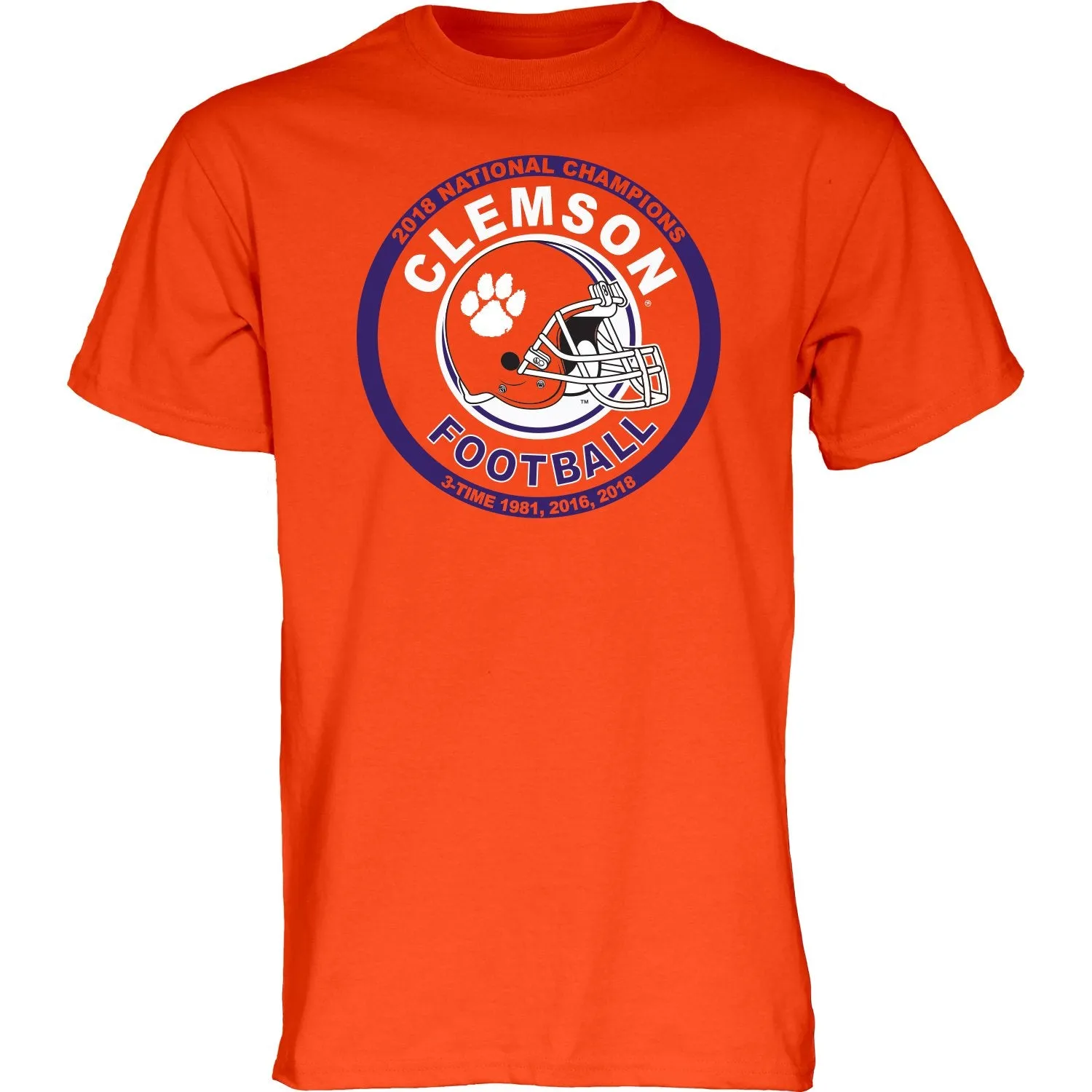 Clemson Tigers 3-Time 2018-2019 Football National Champions Orange SS T-Shirt