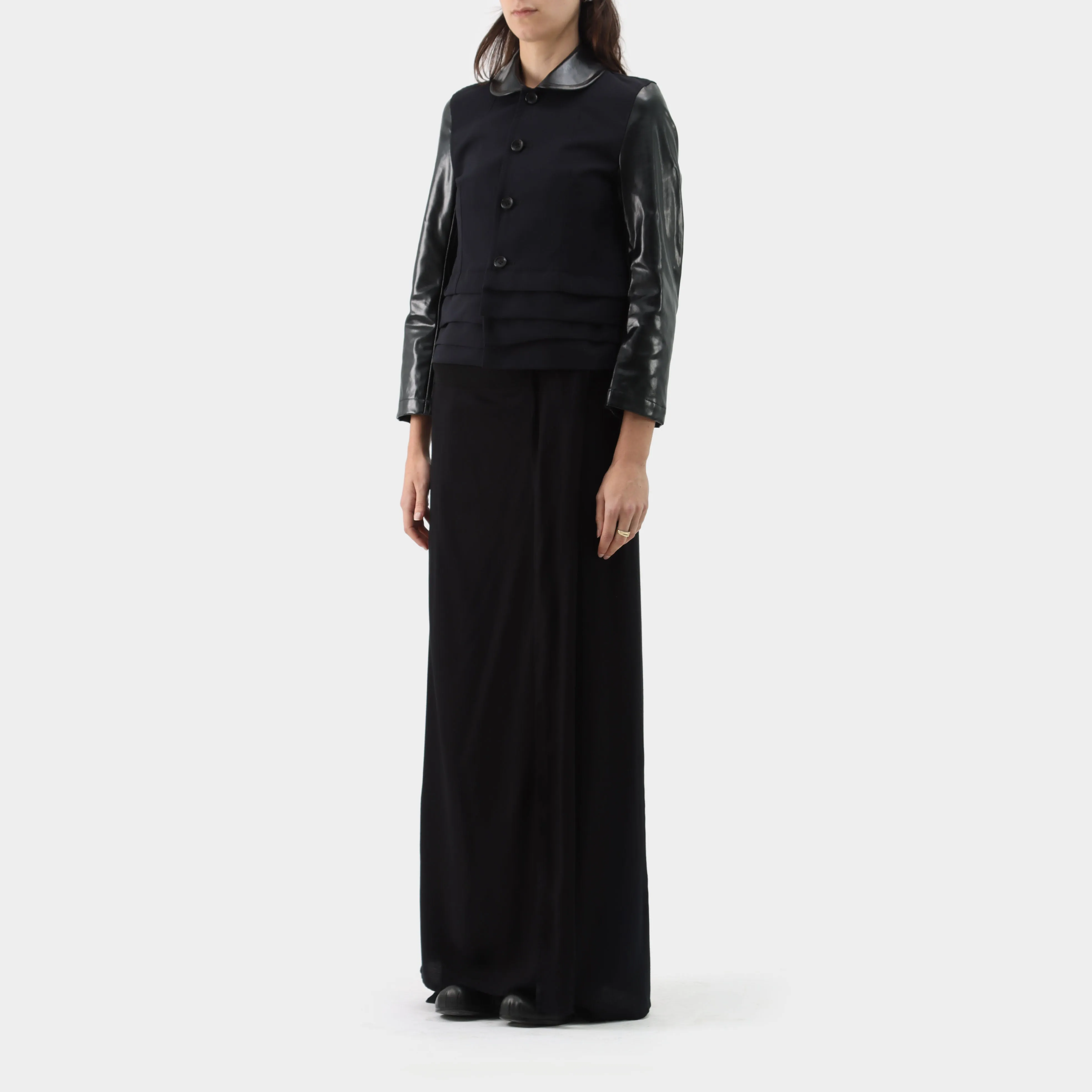 Comme des Garçons Tricot Wool Pleather Sleeve Cropped Jacket