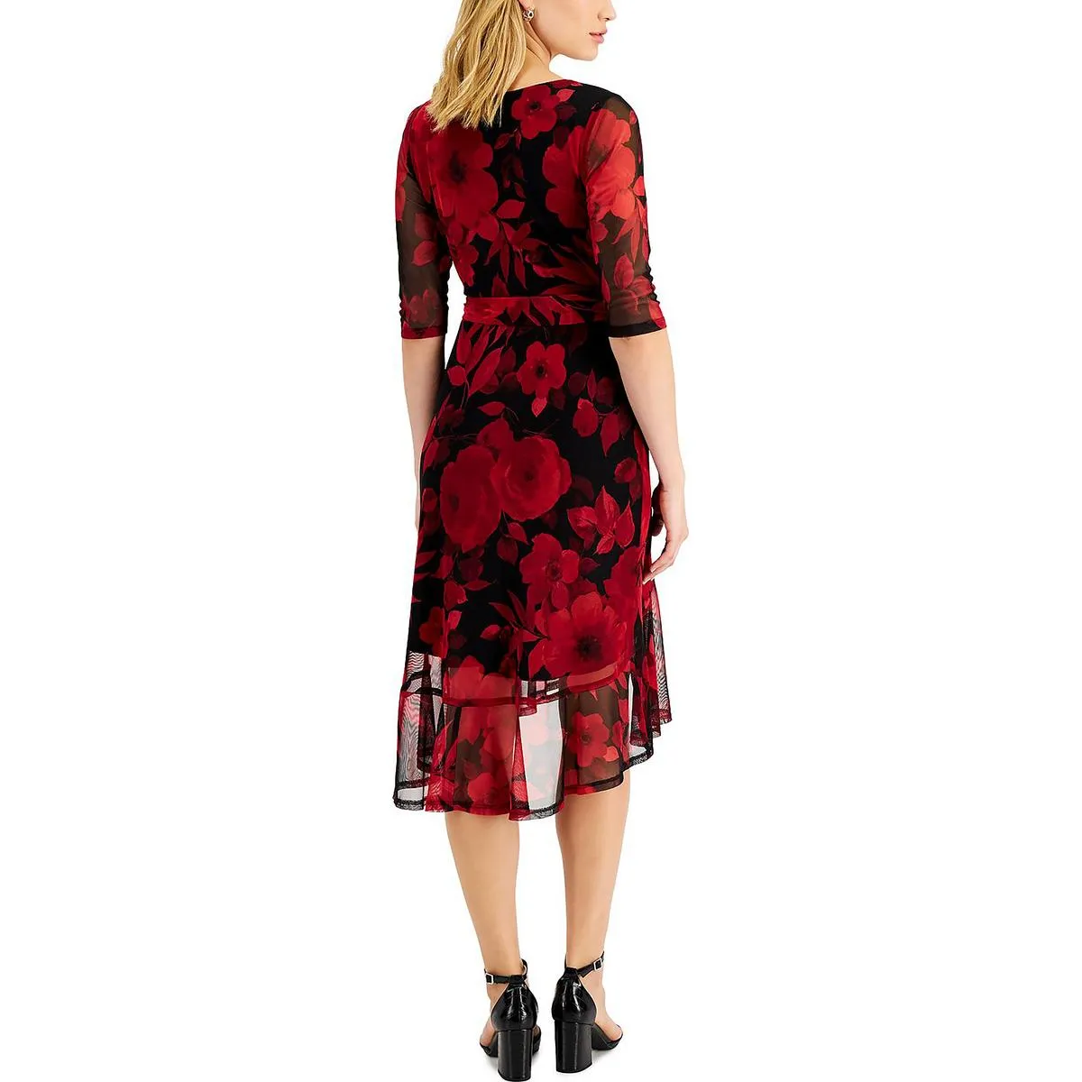 Connected Apparel Womens Petites Floral Elbow Sleeve Wrap Dress