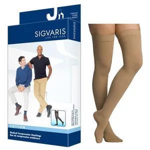 Cotton Comfort Men's Thigh-High Compression Stockings Grip-Top Large Long, Crispa