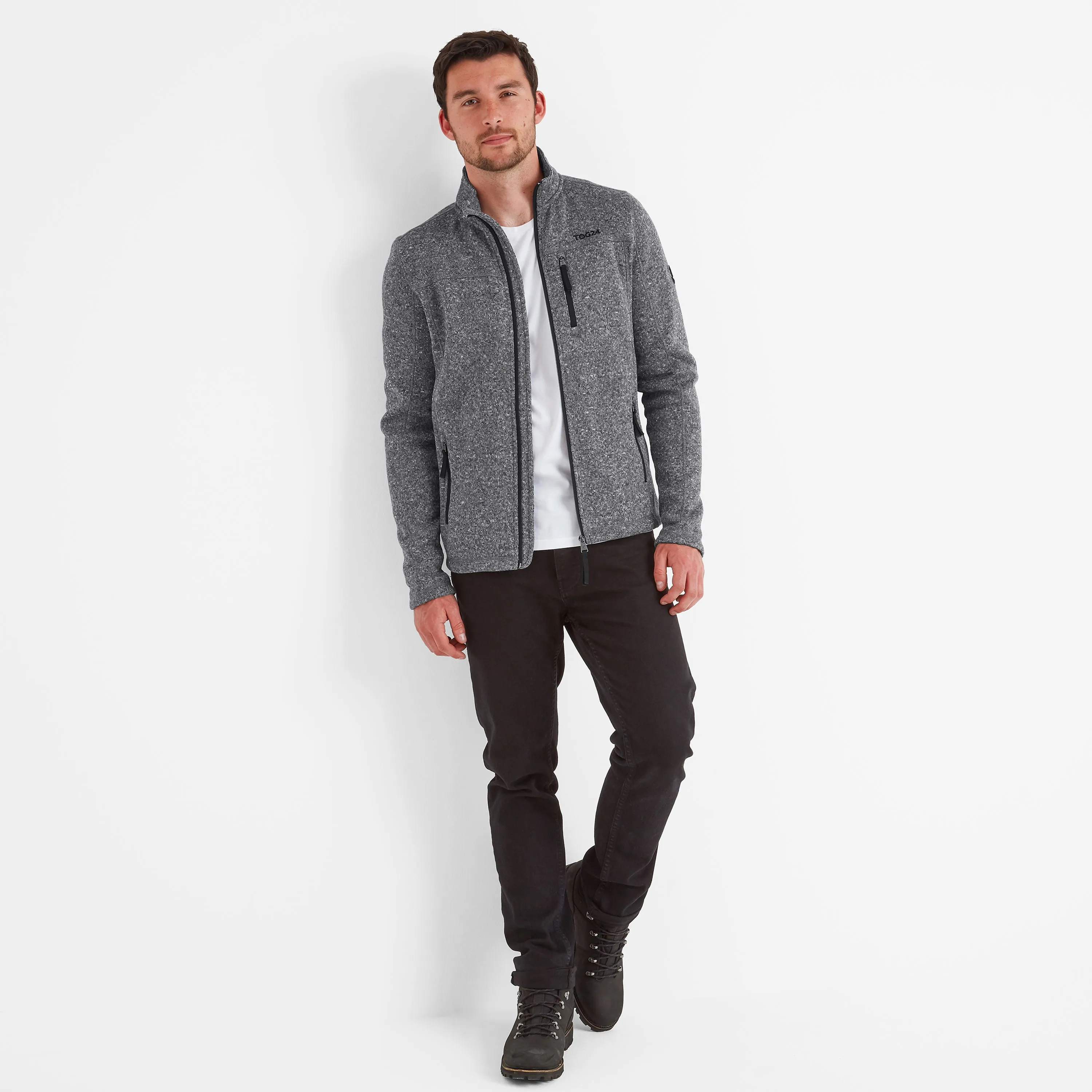 Cresswell Mens Knitlook Fleece Jacket - Dark Grey Marl