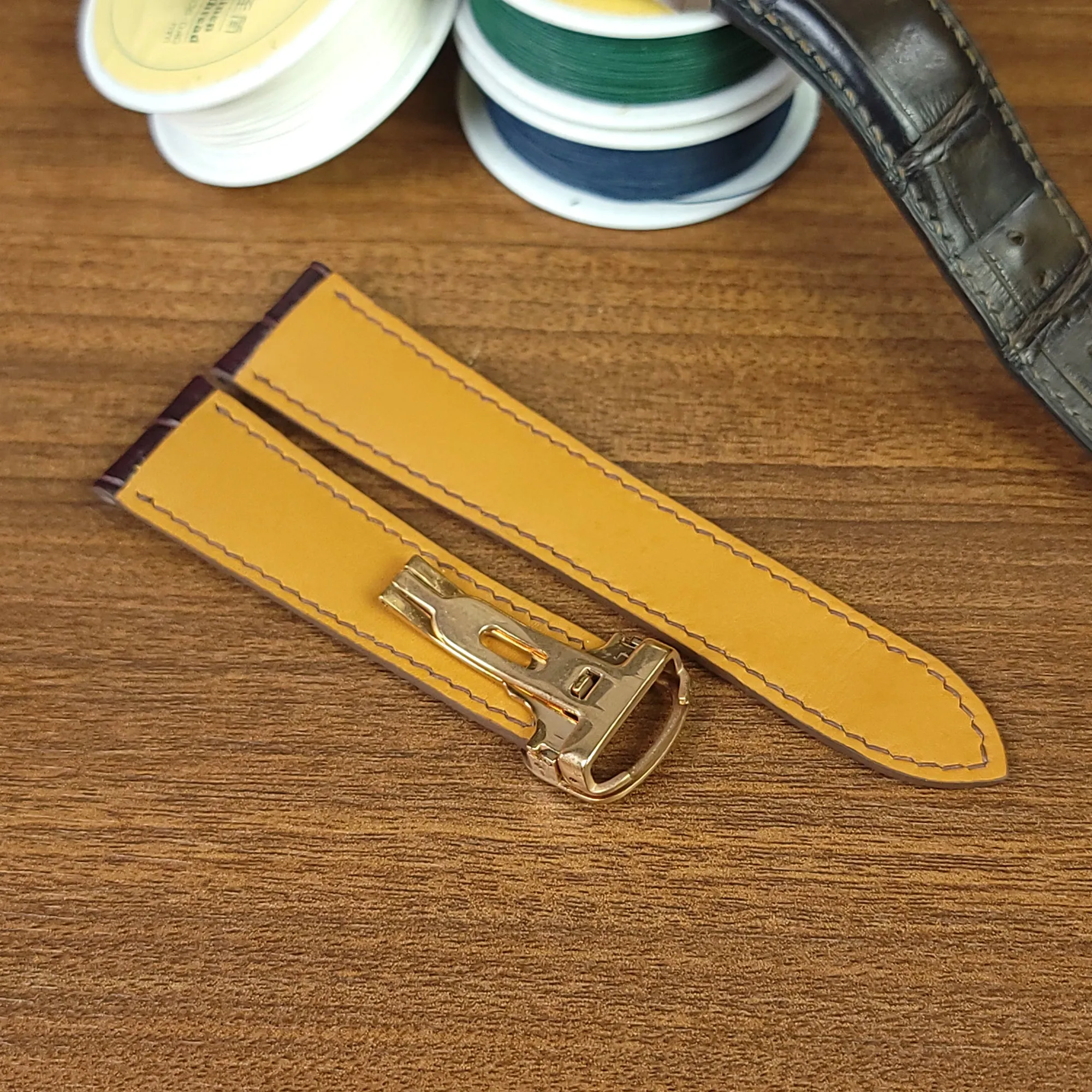 Custom Brown Genuine Alligator Leather Cartier Watch Strap