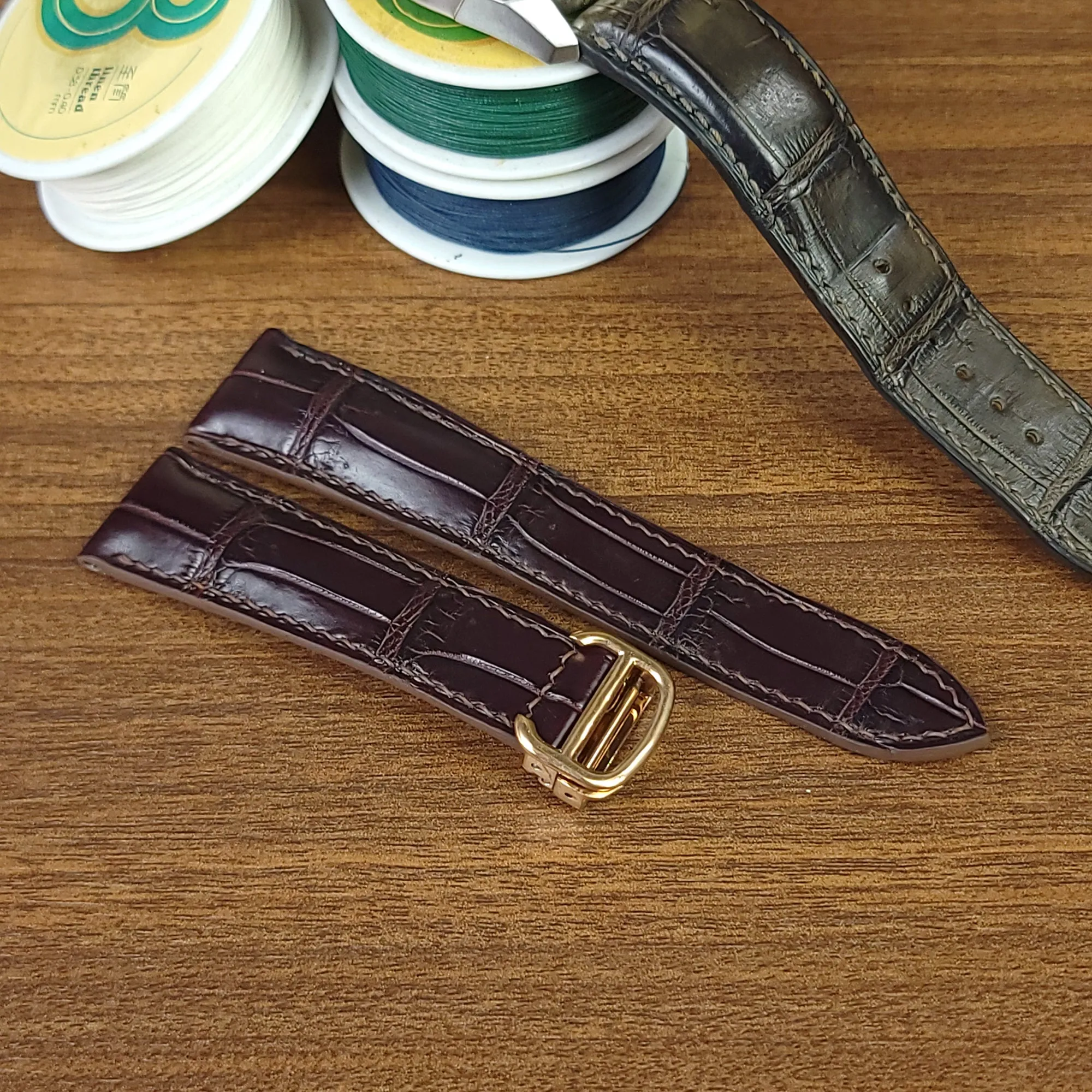 Custom Brown Genuine Alligator Leather Cartier Watch Strap