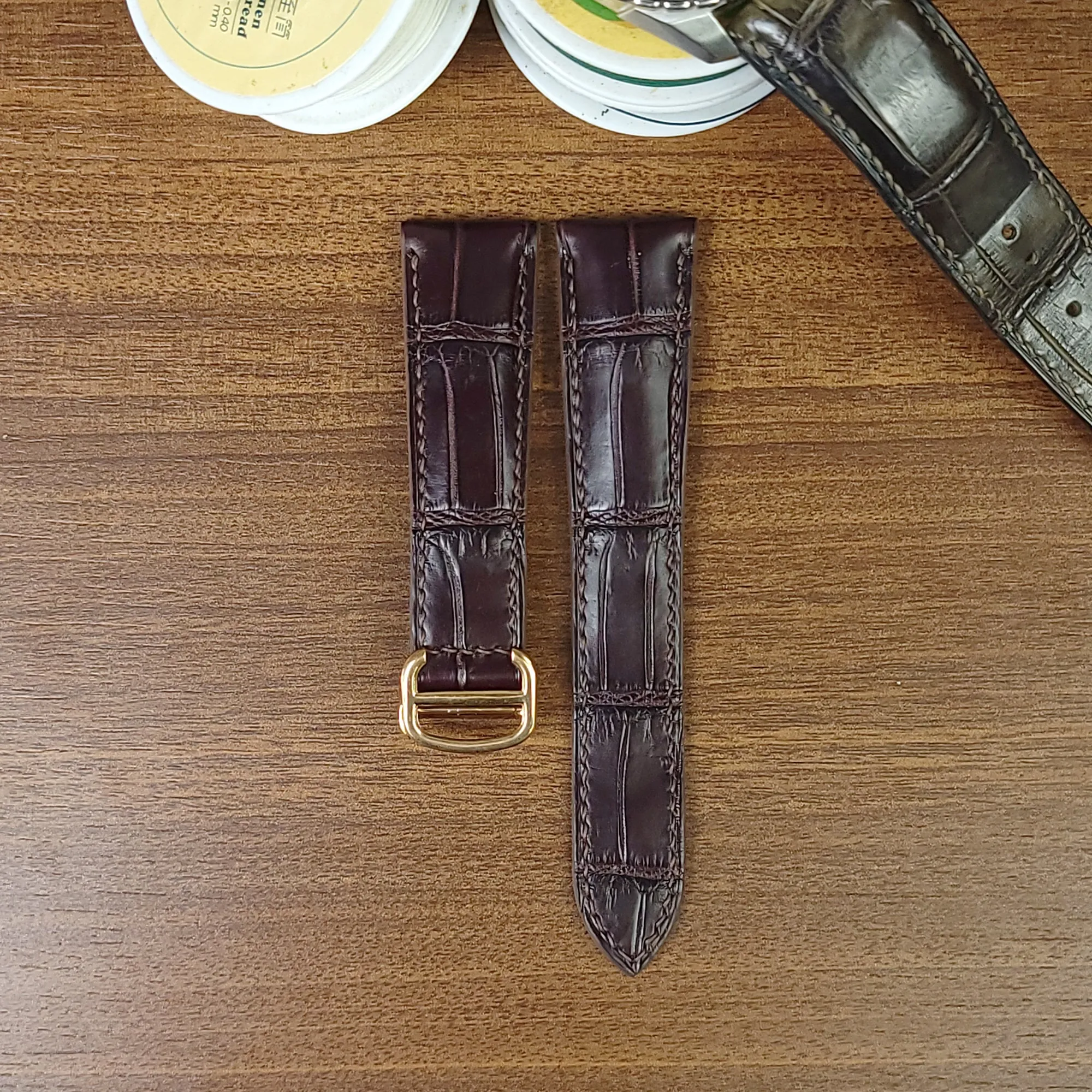 Custom Brown Genuine Alligator Leather Cartier Watch Strap