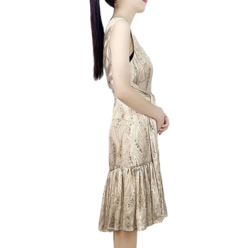 D230 Women paisley print wraparound tie-waist tiered party dress