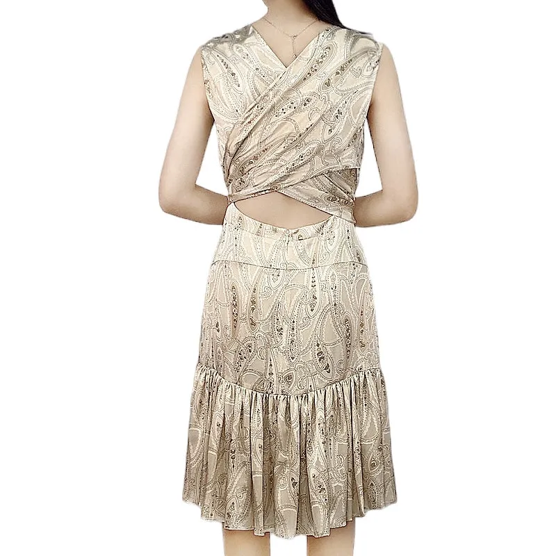 D230 Women paisley print wraparound tie-waist tiered party dress