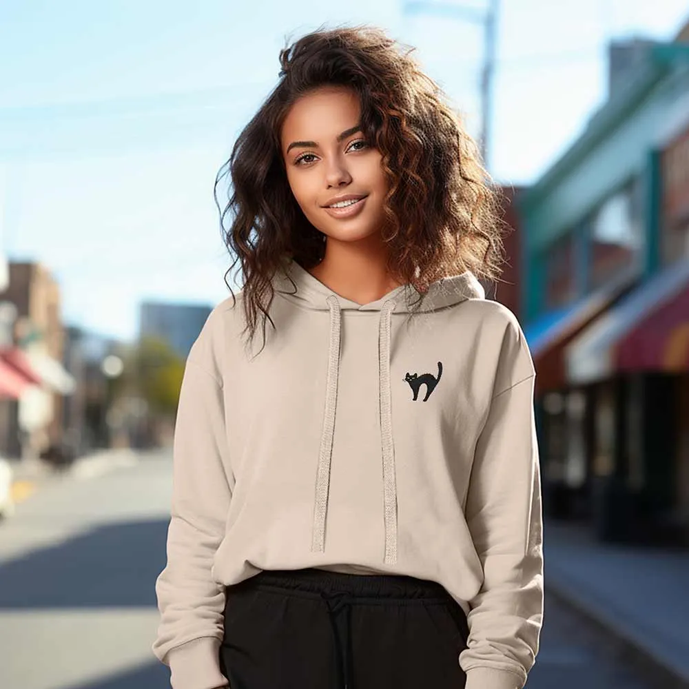 Dalix Black Cat Cropped Hoodie