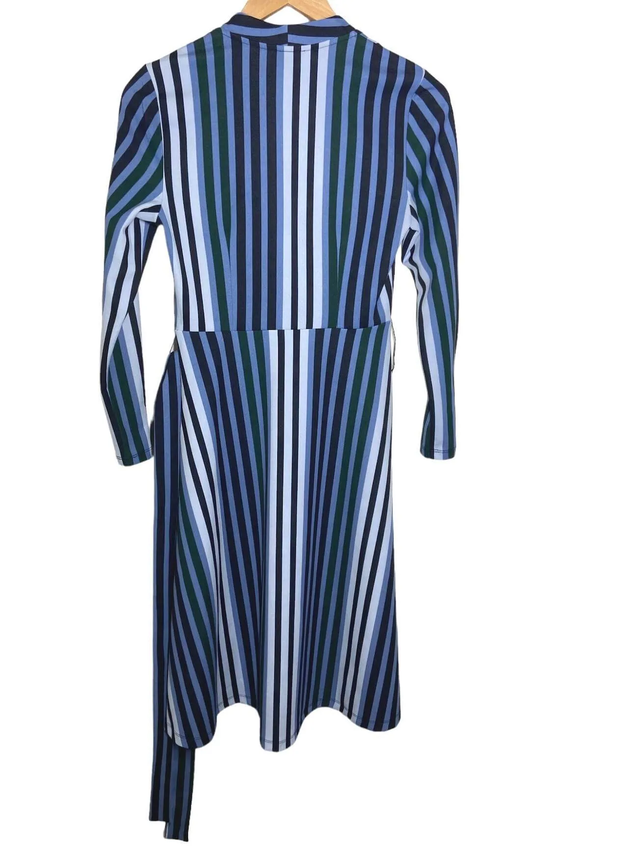 Dark Winter Blue Stripe Faux Wrap Dress