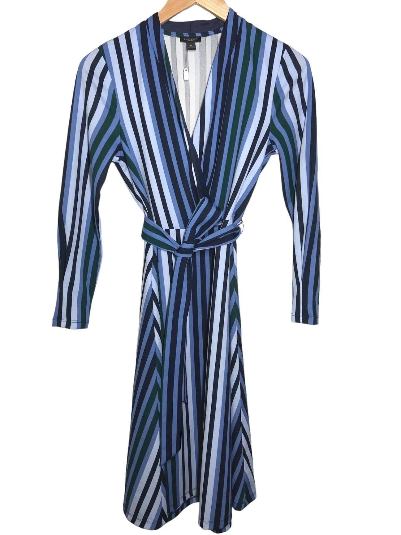 Dark Winter Blue Stripe Faux Wrap Dress