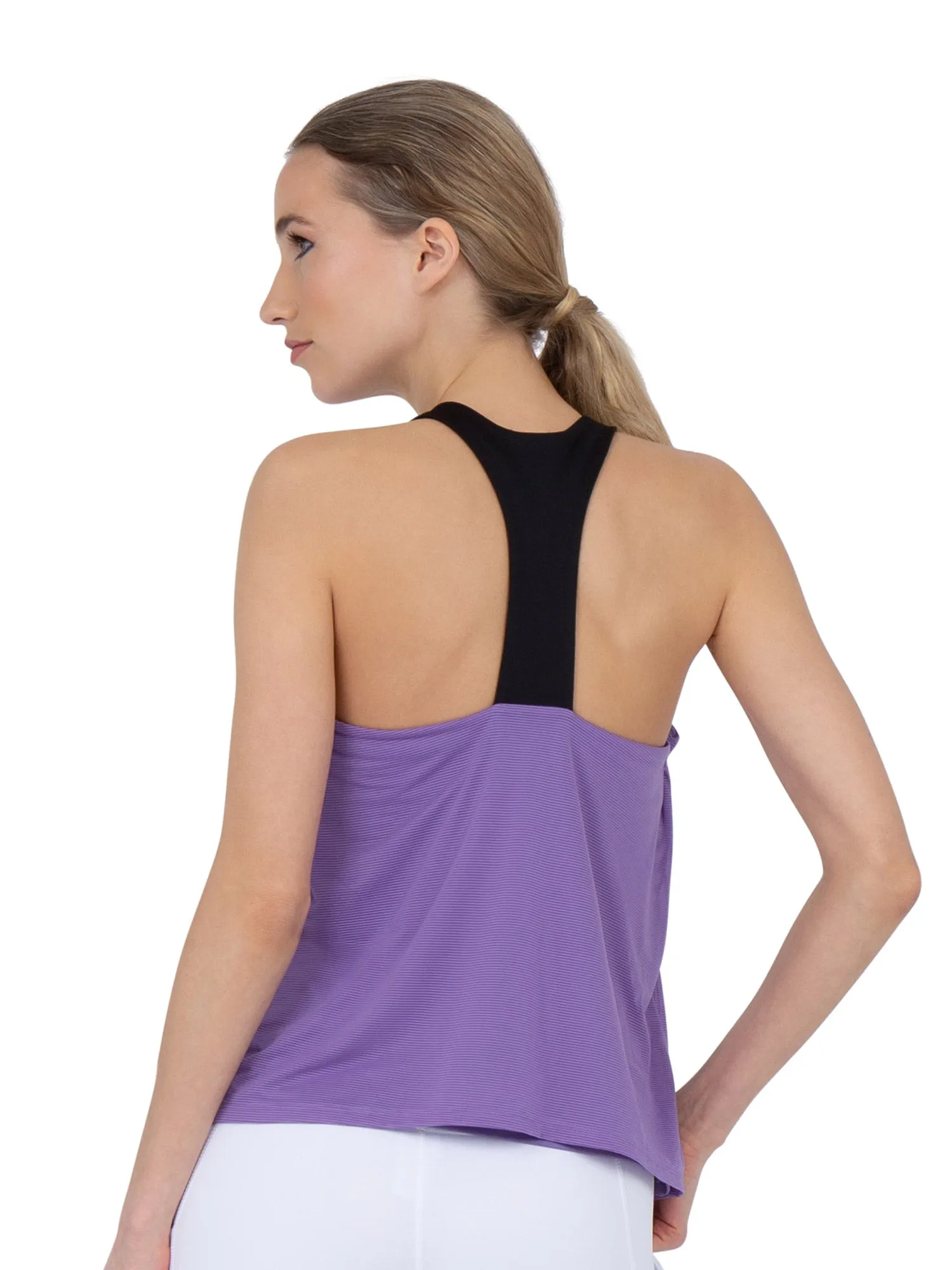 Double-Layered "T" Racer Back Camila Tank - Lavender/Black