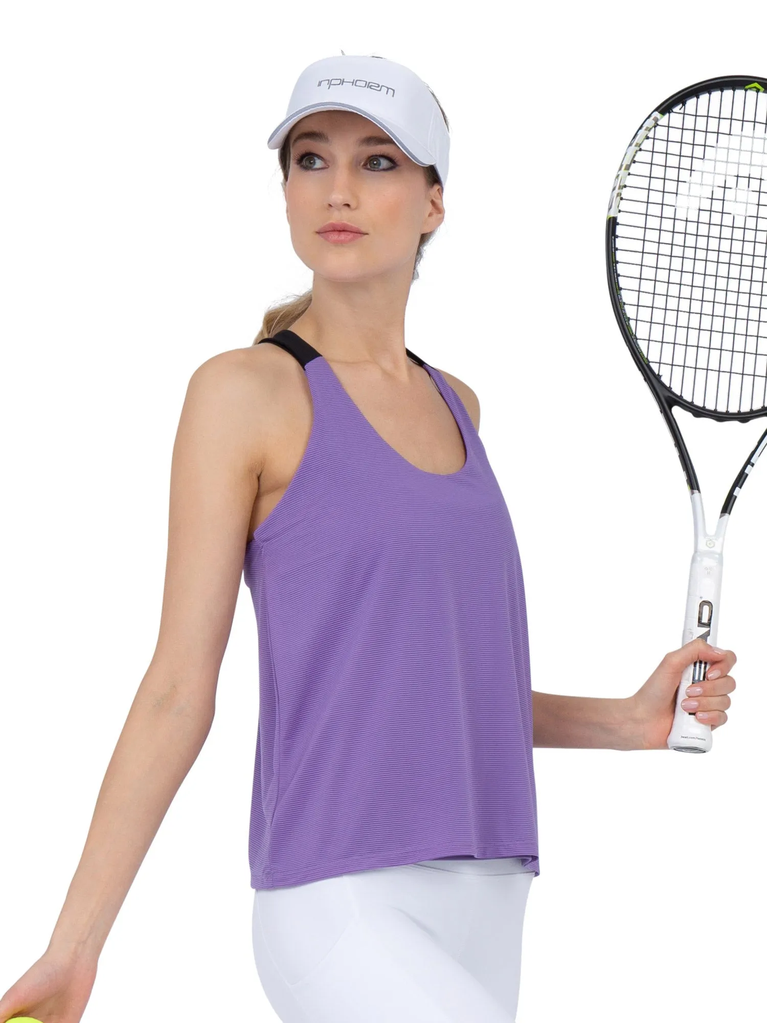 Double-Layered "T" Racer Back Camila Tank - Lavender/Black