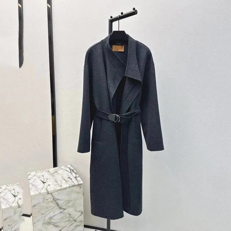 Double-sided tweed cashmere long coat