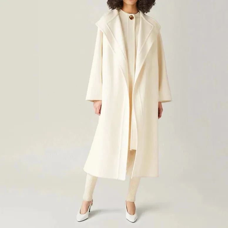 Double-sided tweed cashmere long coat