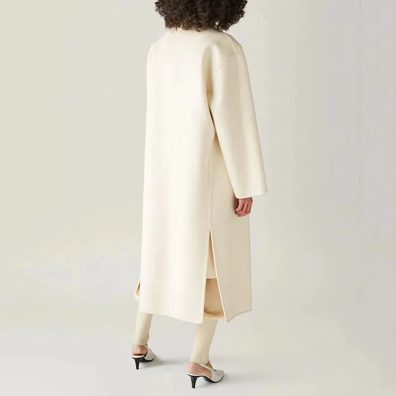 Double-sided tweed cashmere long coat