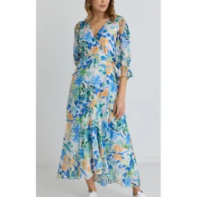 Dress Magnolia Midi Wrap - Blue Orange Tropical