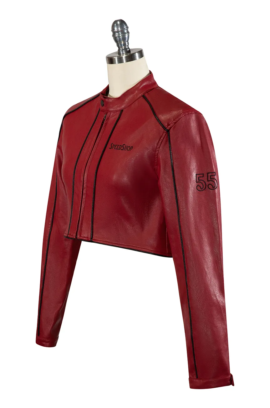 Easy Rider Crop Vegan Leather Jacket (Burgundy)