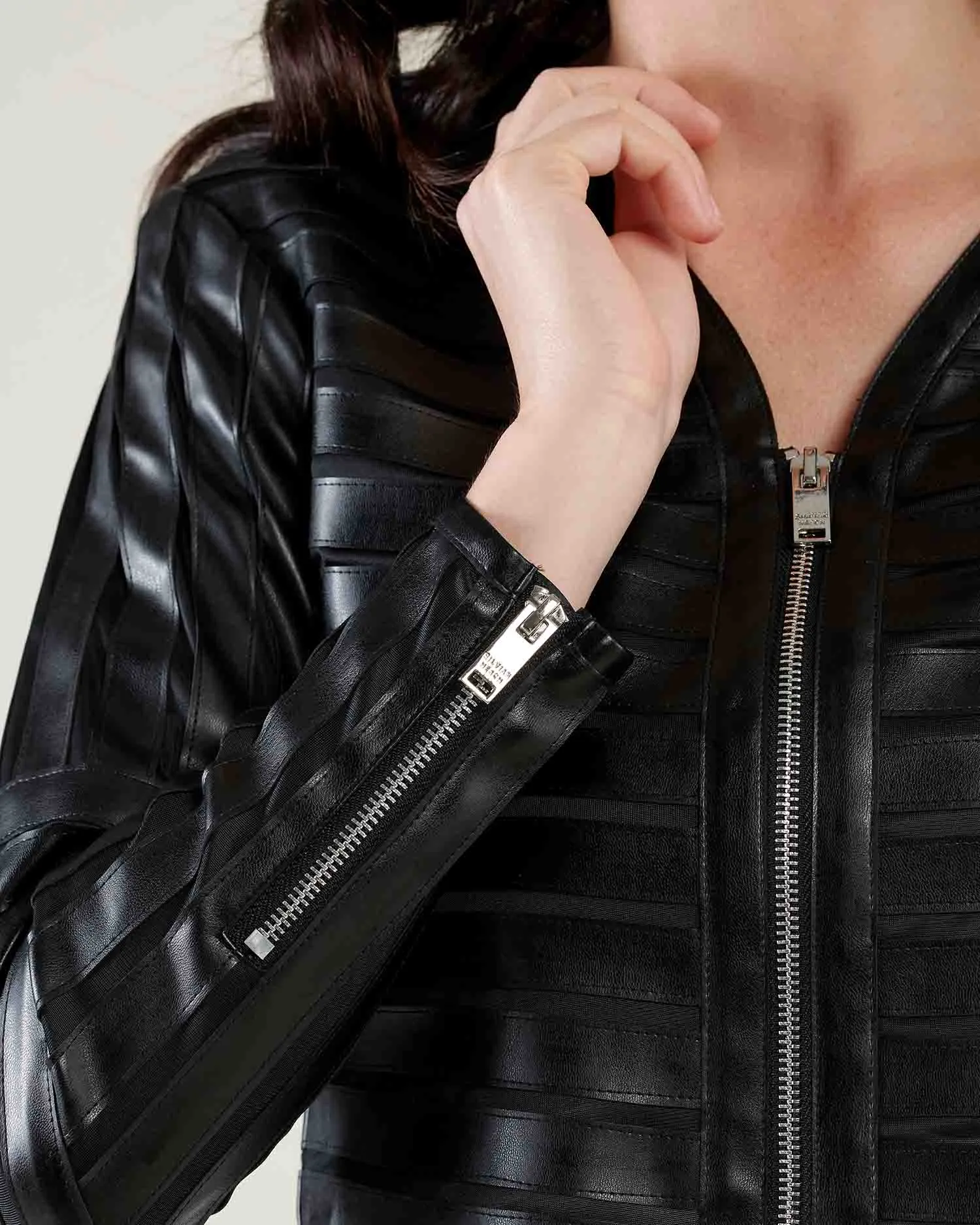 Eco-friendly leather veiled jacket