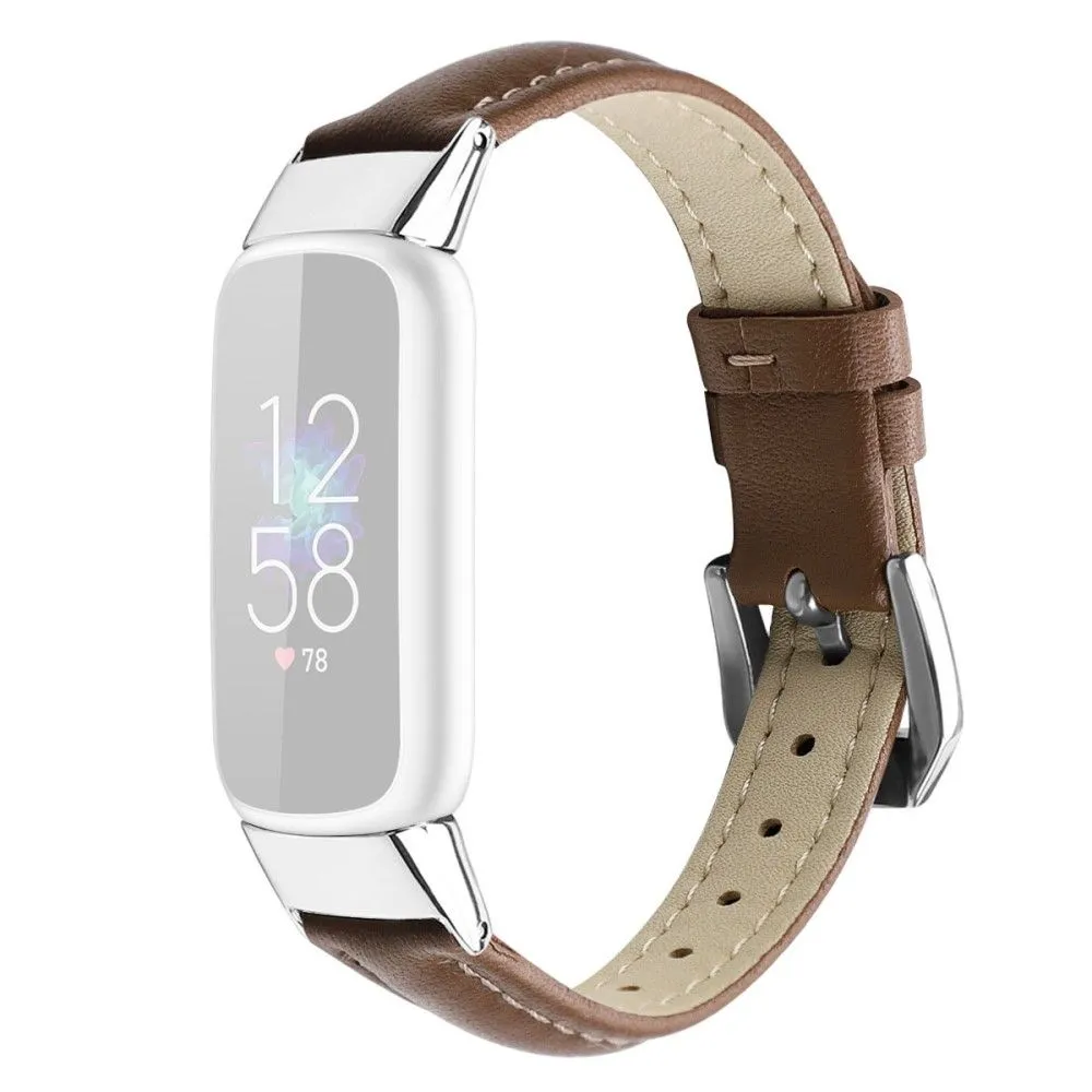 Fitbit Luxe genuine leather watch strap - Coffee / Size: S