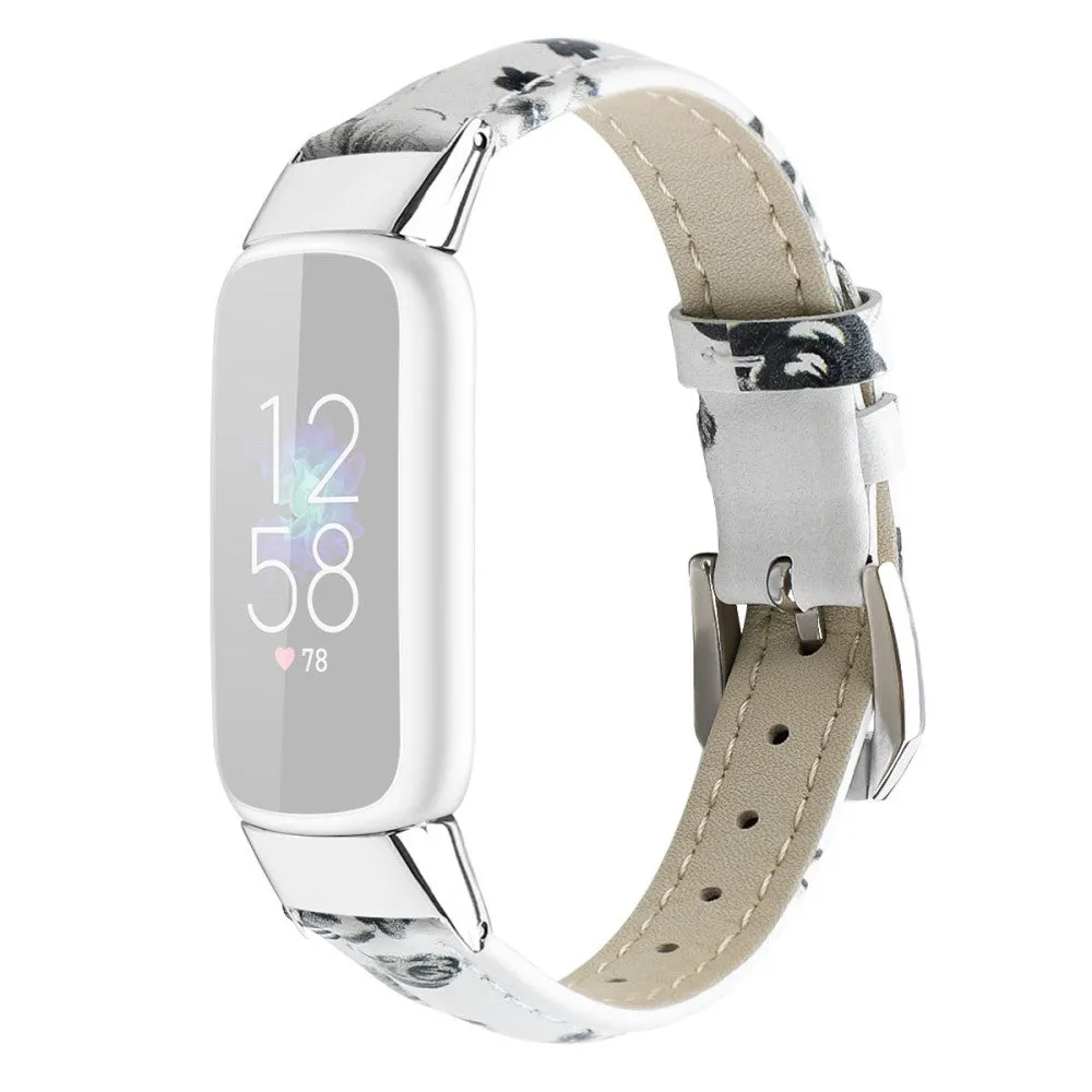 Fitbit Luxe genuine leather watch strap - White / Grey Flower / Size: S