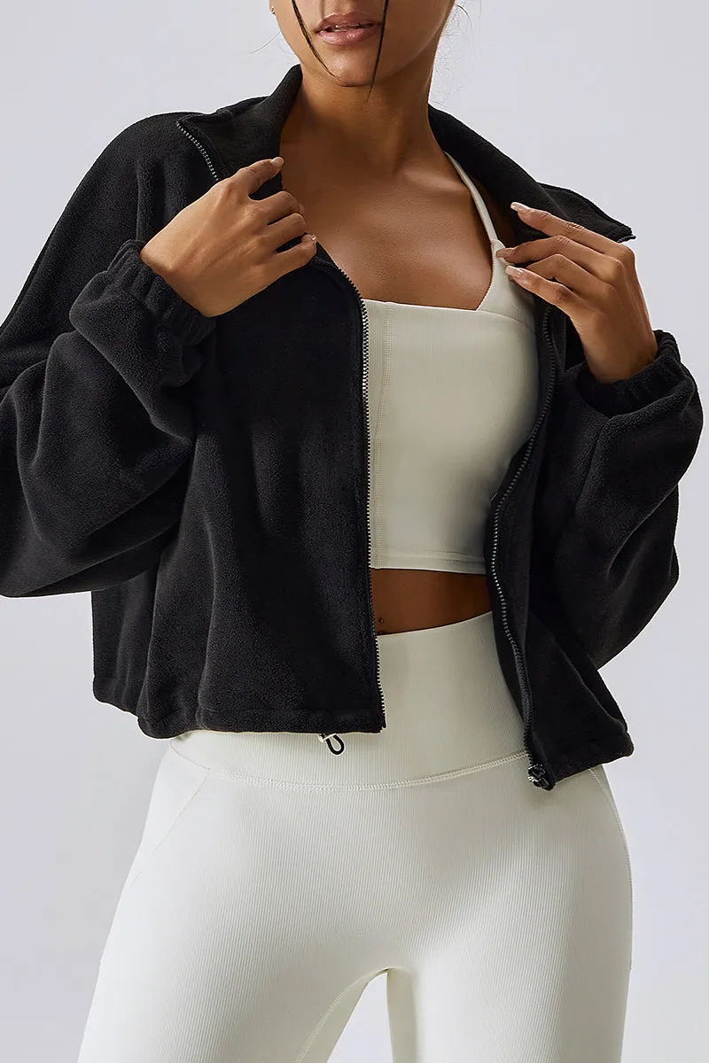 Front Closure Faux Fur Cropped Sweatshirt