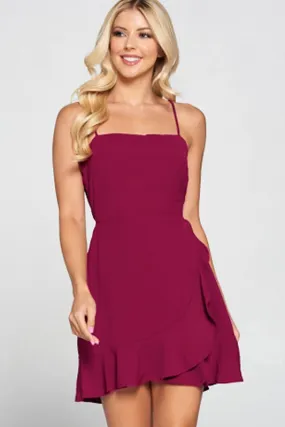 Fuchsia Woven Wrap Ruffle Dress