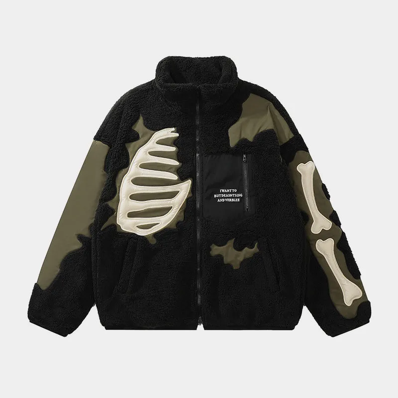 Furry Fright | Skeleton Embroidery Winter Jacket