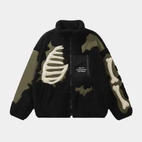 Furry Fright | Skeleton Embroidery Winter Jacket