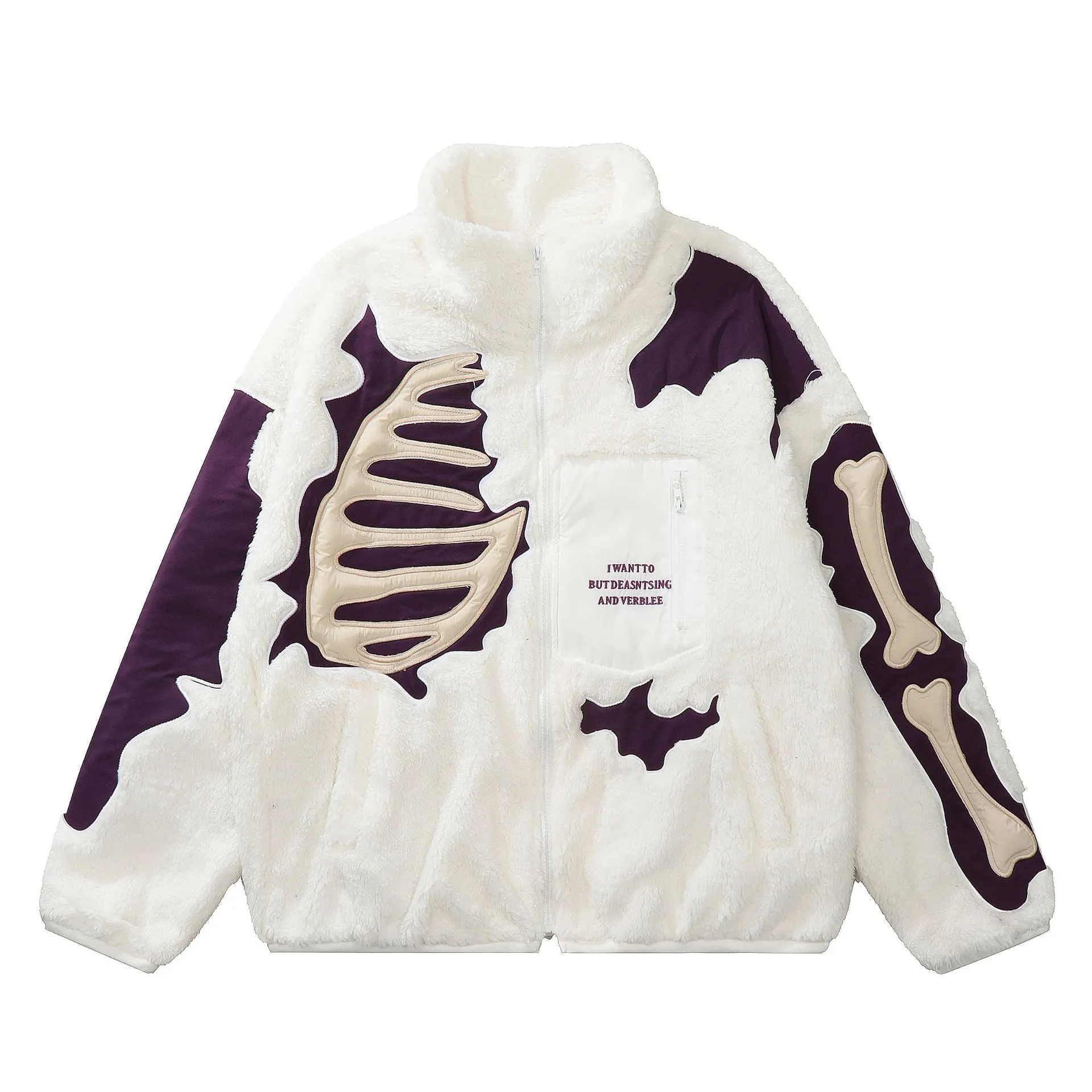 Furry Fright | Skeleton Embroidery Winter Jacket