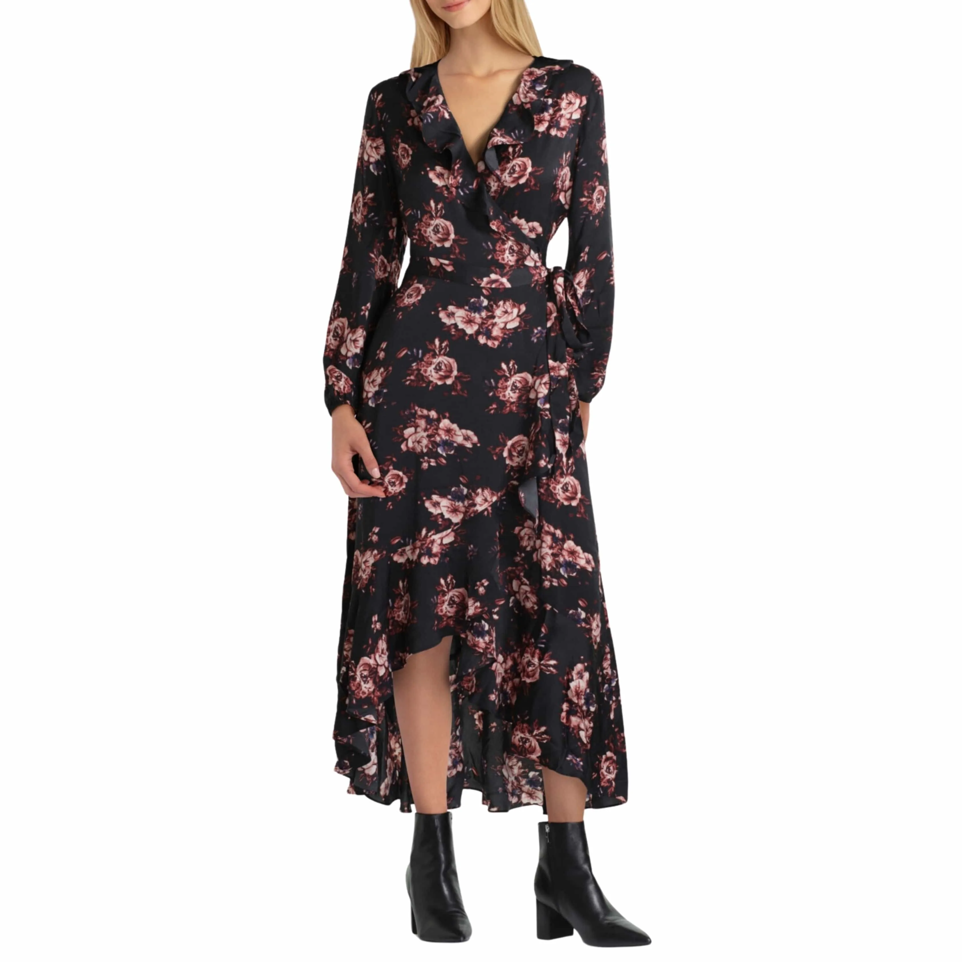 GIGI PARKER -  Wrap Dress with Ruffle Neckline