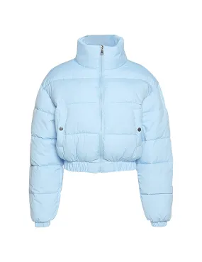 Gihuo Womens Cropped Quilted Puffer Jacket Lightweight Padded Coat Warm Puffy Coat Zip UP Bubble Coats with Pockets(Blue-Small)