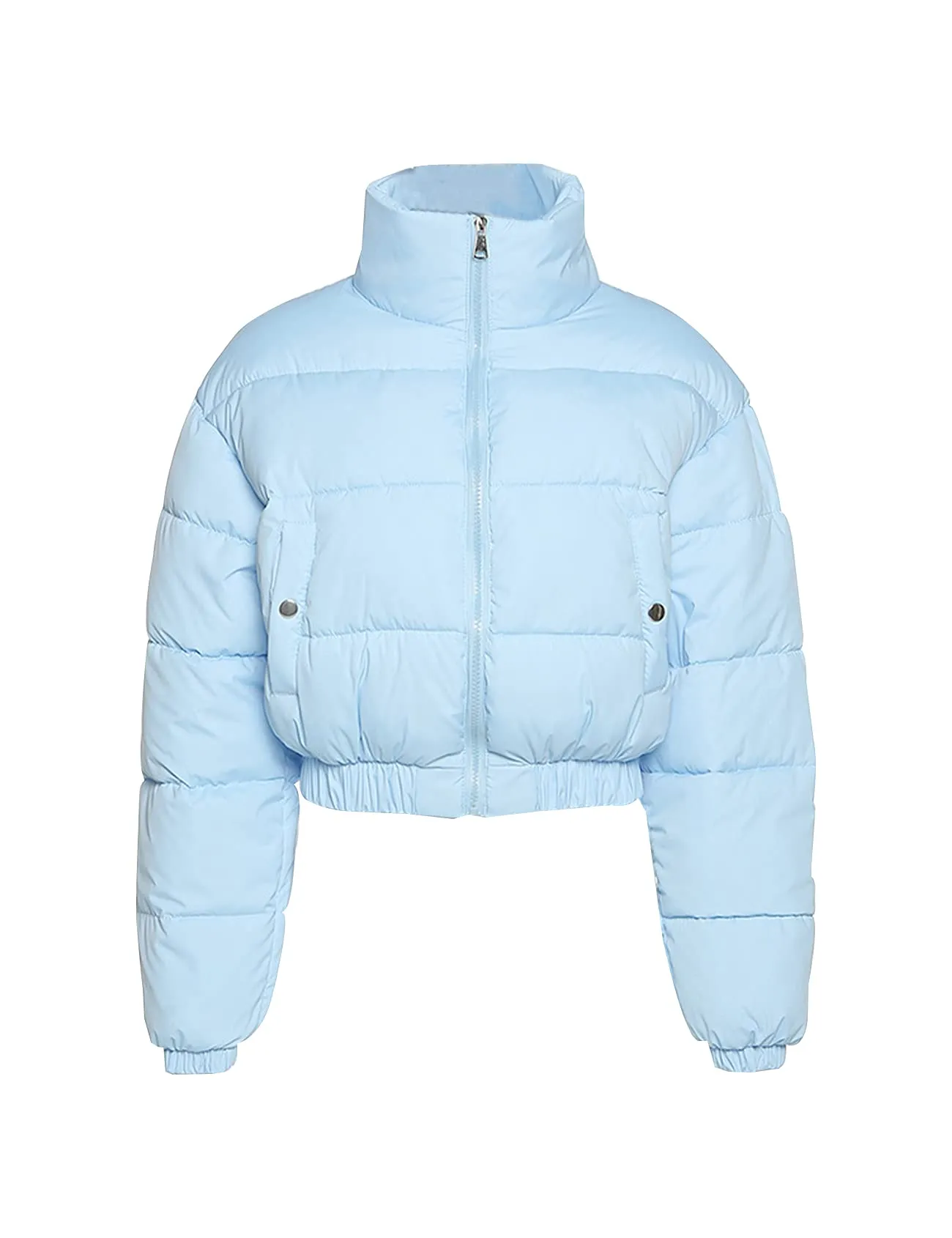 Gihuo Womens Cropped Quilted Puffer Jacket Lightweight Padded Coat Warm Puffy Coat Zip UP Bubble Coats with Pockets(Blue-Small)