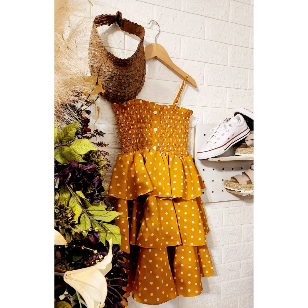 Girls Mustard Polka Dot Cami Dress