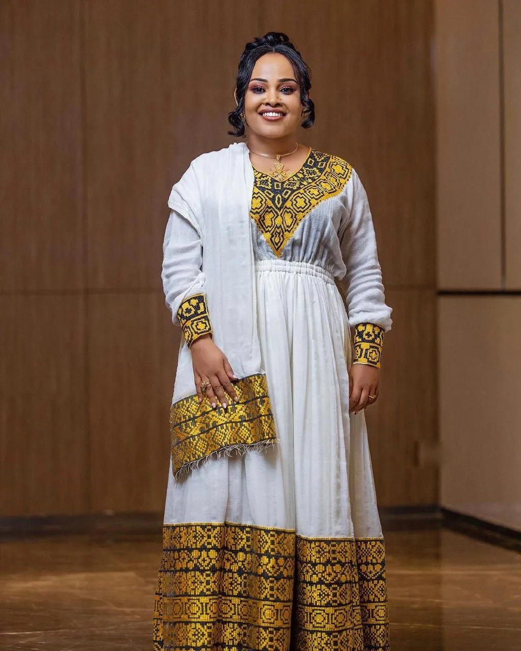 Golden Yellow with Black Design Habesha Dress Modern Habesha Kemis Ethiopian Dress Style Traditional Habesha Libs