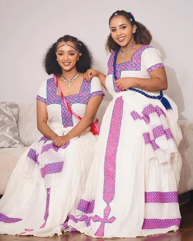 Gorgeous Pink Cultural Habesha Dress Traditional Habesha Kemis Ethiopian Dress