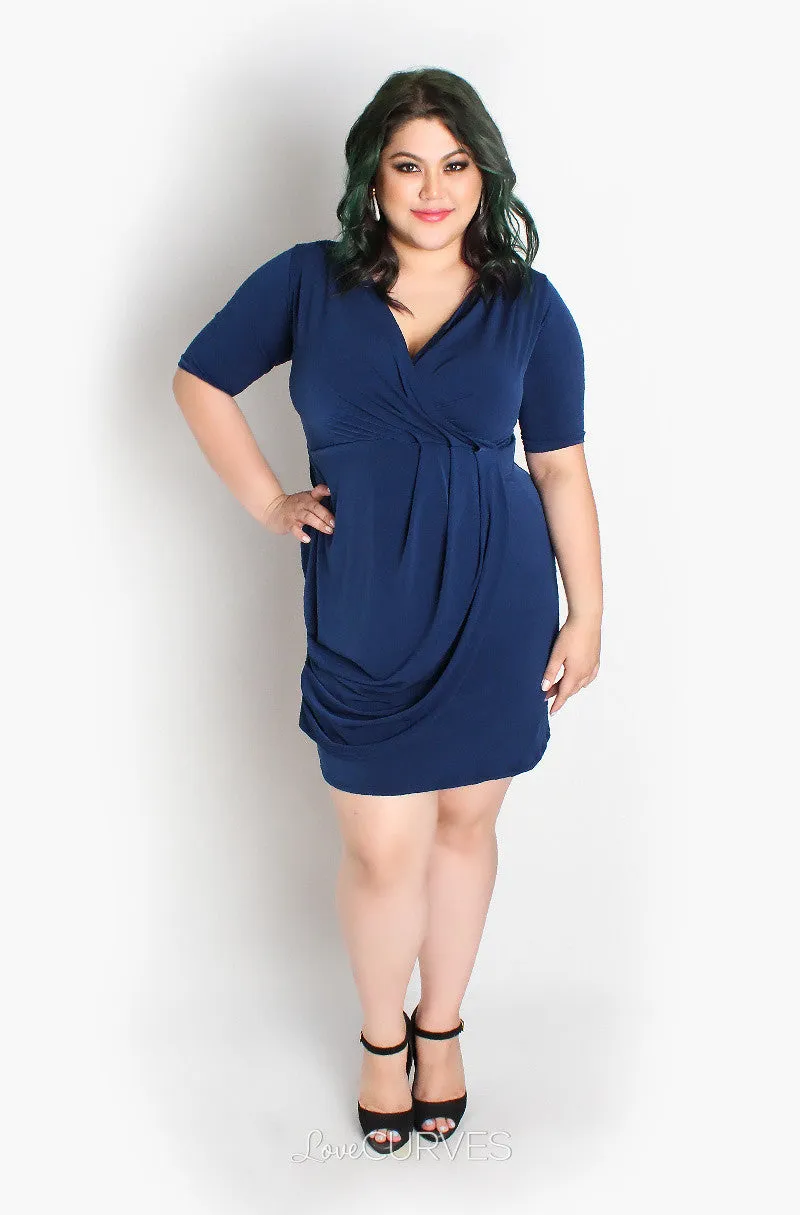 Half Sleeves Draped Wrap Dress - MAD