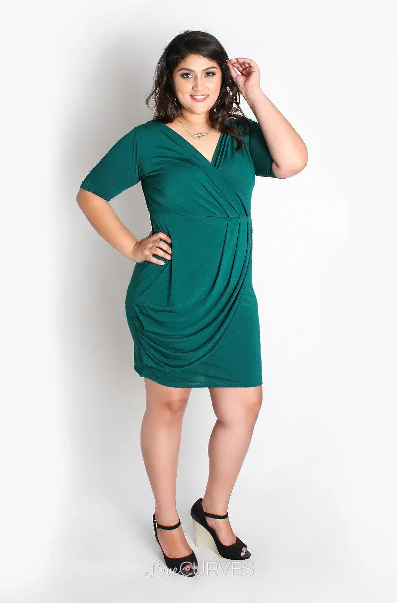 Half Sleeves Draped Wrap Dress - MAD