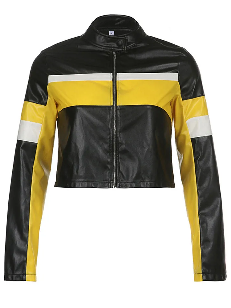 Hemi Striped Faux Leather Cropped Racer Jackets