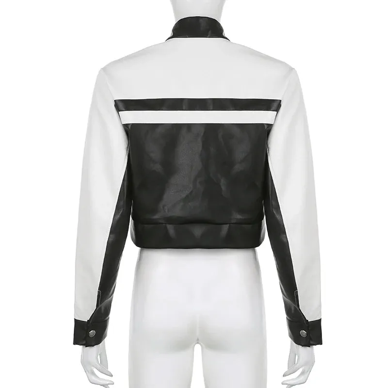 Hemi Striped Faux Leather Cropped Racer Jackets