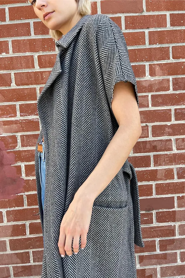 Herringbone Sleeveless Trench Coat in Black and White (Sold Out)