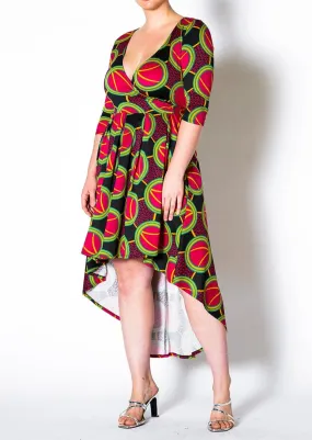 Hi Curvy Plus Size Women Multi Print Hi-Lo Wrap Midi Dress