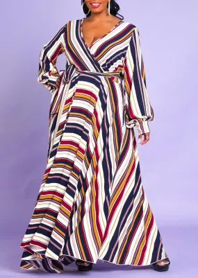 Hi Curvy Plus Size Women Multi Stripe Flare Maxi Dress