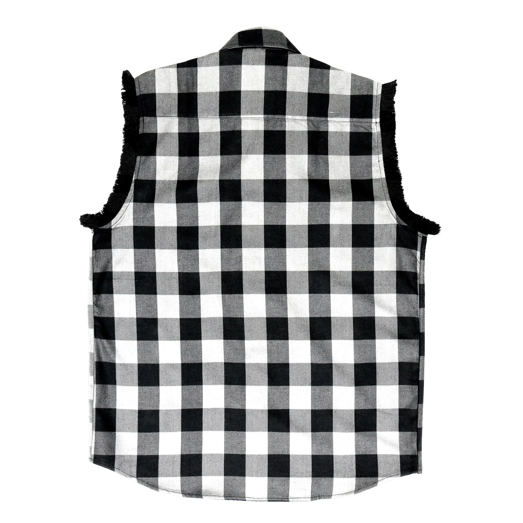 Hot Leathers Black and White Sleeveless Flannel Fringe Shirt FLM5202