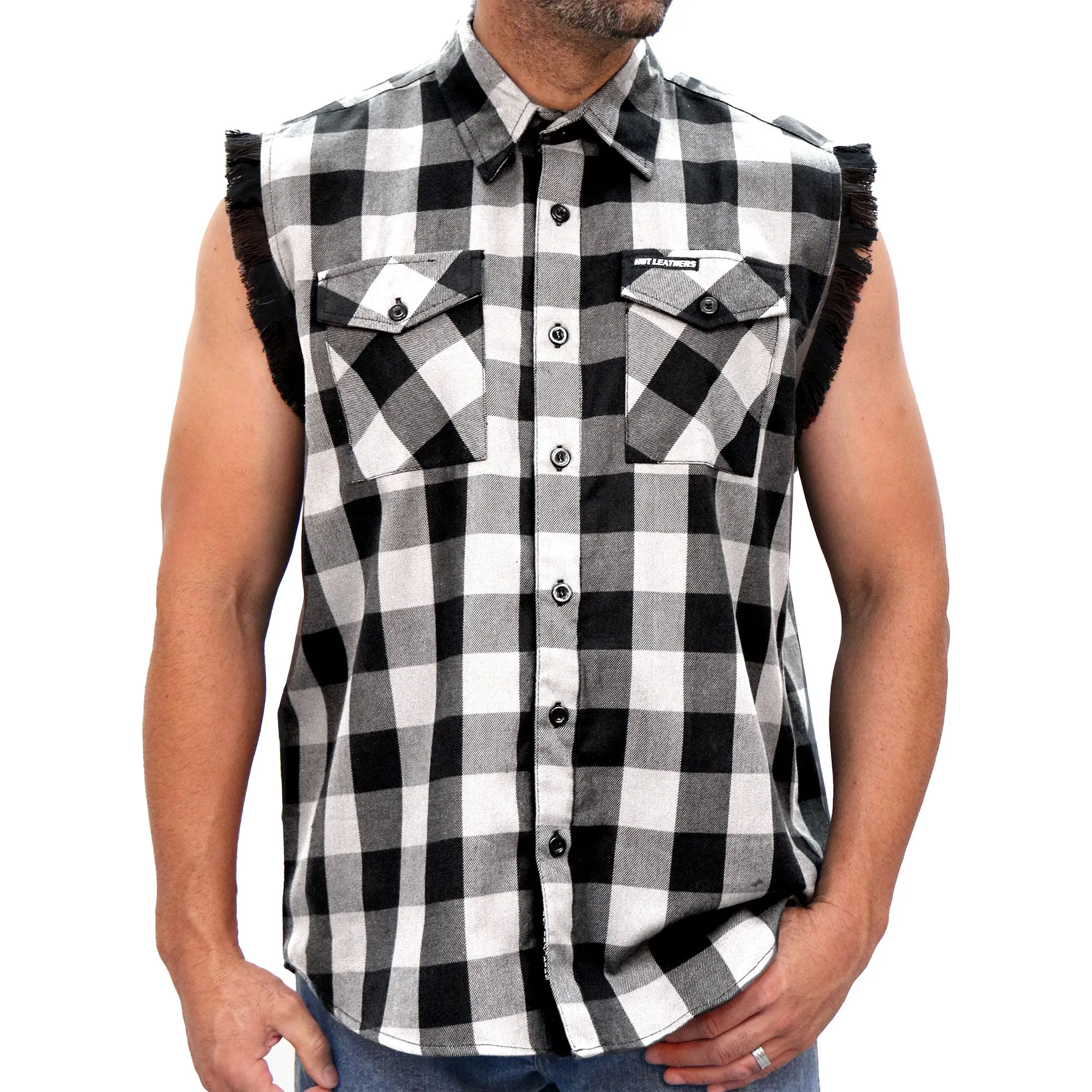 Hot Leathers Black and White Sleeveless Flannel Fringe Shirt FLM5202