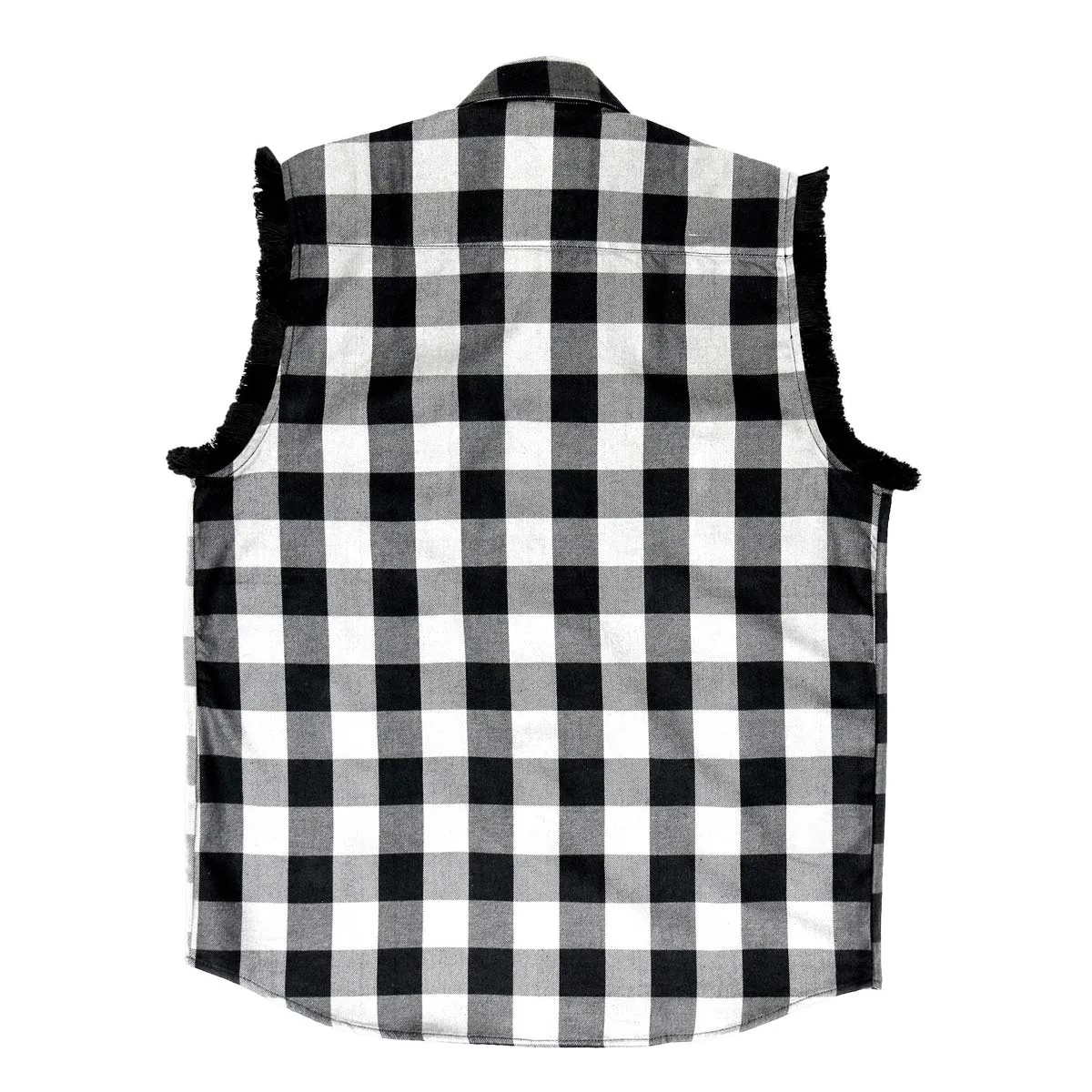 Hot Leathers FLM5202 Men's Black and White Sleeveless Flannel Fringe Shirt